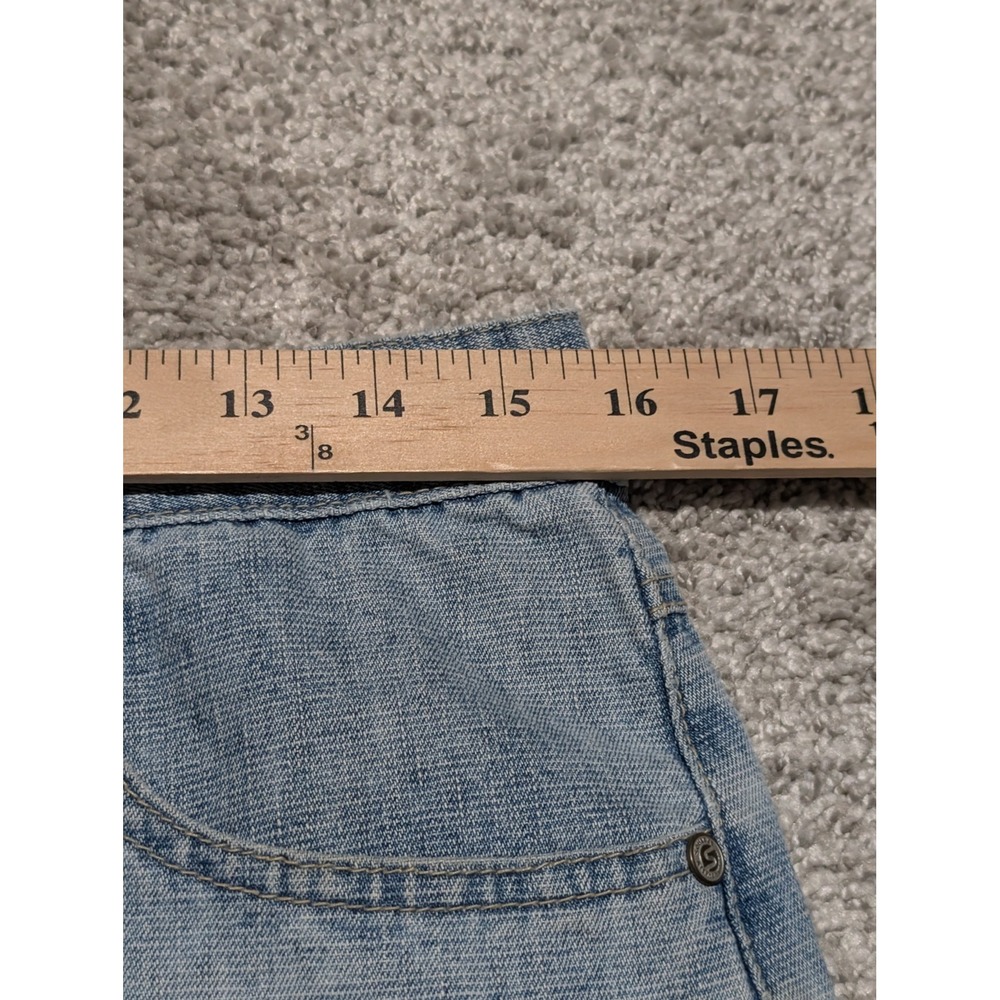 Y2K Denim Skirt‎ Womens 31W Blue Star Patch Distressed Midi Light Wash Squeeze - Picture 4 of 7